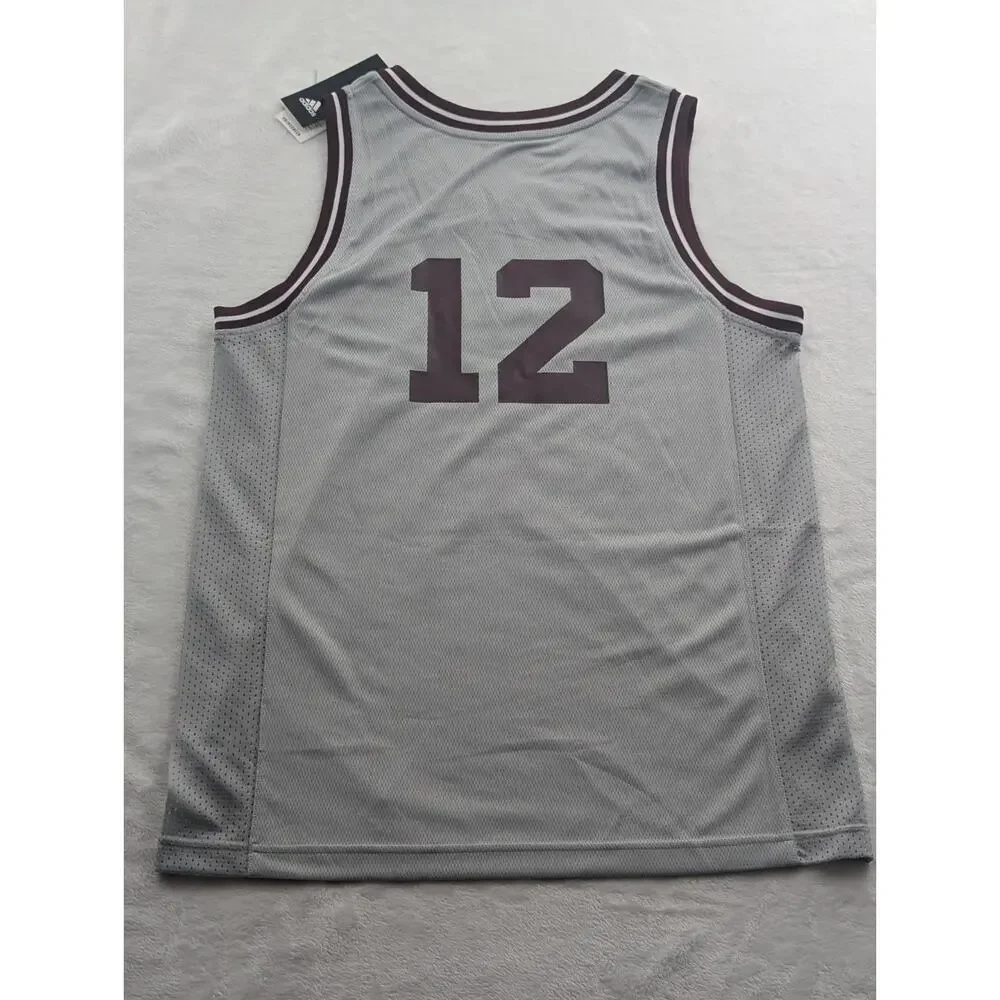 Adidas Texas A&M Aggies #12 Mens Medium Reverse Retro Basketball Jersey Gray NWT